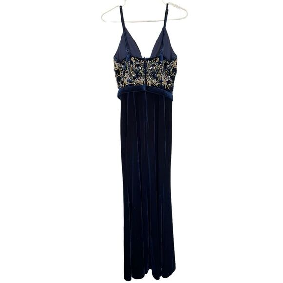 NWOT Betsy & Adam | Velvet Navy Embellished Strappy Evening Gown 4 - Picture 5 of 11
